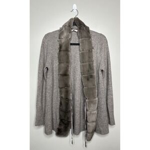 Soft Surroundings Cardigan Sweater Womens Size Medium Brown Faux Fur Collar Knit